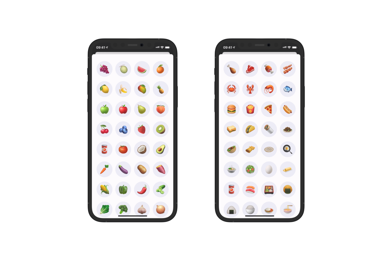 Groceries vs Lefovers emoji selection grid